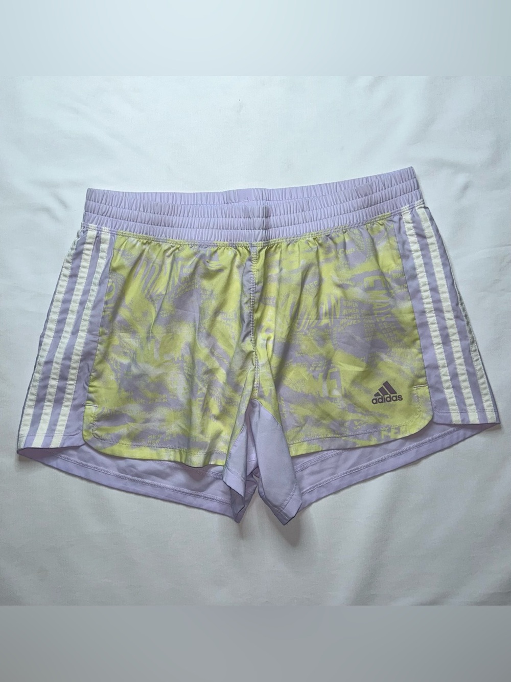 Adidas AeroReady Running Shorts Purple Yellow 3 Stripe Athletic Gym Workout M